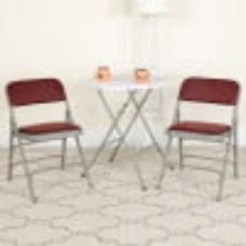 Флаш мебели, 2, серия ХЕРКУЛЕС, заоблен метален сгъваем стол от плат с тройна стена и двойни панти цвят бордо модел