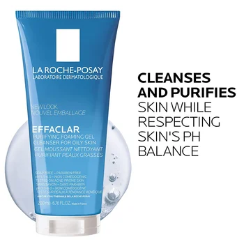 La Roche-Posay Effaclar Почистване Пенящийся Гел За Измиване на лицето си Овлажняващ За Измиване на Порите Чисти, Без Масло За Чувствителна кожа 200 мл
