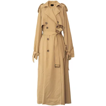 Corta Vento Feminina, модни ветровка, облегающая талия, дълга секция, японска пролет палто, безплатно, 2023, двубортное, с колан