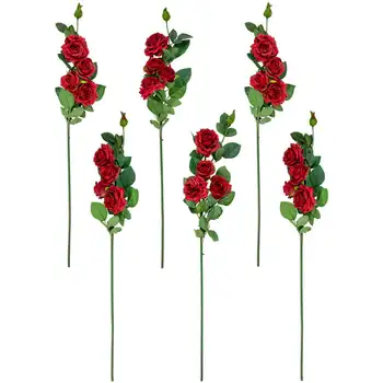 Комплект от 6 червени спрейове с изкуствени рози Реал Touch 35