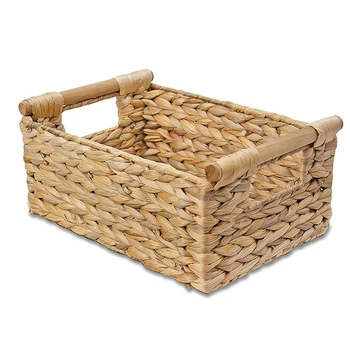 6X Малки плетени кошници за организация баня, кошници от зюмбюл за съхранение, Изплетен кош за съхранение с дървена дръжка