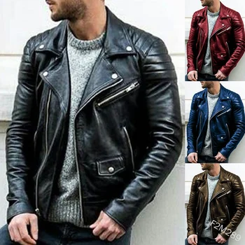 Ново мъжко кожено яке, палто, кожена мотоциклетът дрехи с цип, корейската мода, улично рокля, коледен подарък