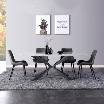 Модерна луксозна мраморна маса Рамка от неръждаема стомана Кухненски слушалки Nordic Desk, маса за Хранене и стол разход YH