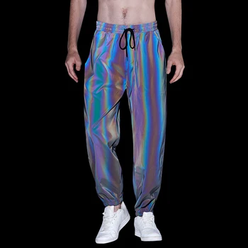 Мъжки светлоотразителни панталони Блестящи цветни Harajuku хип-хоп танци флуоресцентни панталони Нощни спортни джоггеры Pantalones Hombre