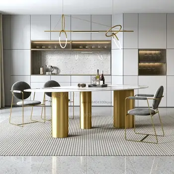 Луксозна маса за хранене, изработени от мрамор в скандинавски стил, обичай, нова модерни кухненски мебели в стил loft, вино, столове, маса за златни крака със столове