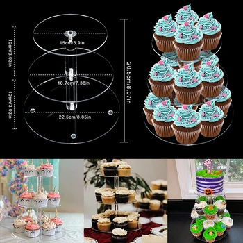 3-слойная кръгла акрилна поставка за сватбената торта, кристална купа, рафт за торта, поставка за кифли, чиния, форми за украса на парти по случай рождения ден