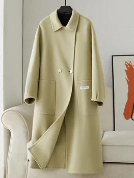 Двустранно кашемировое палто дамско 2022 есен/зима Ново висококачествено малко палто от 100 % чиста вълна