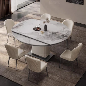 Кръгла маса за хранене Мрамор хотел Nordic Poker, сгъваема конзола, маса за хранене, холна масичка, салон Mesa Comedor, мебели за тераса
