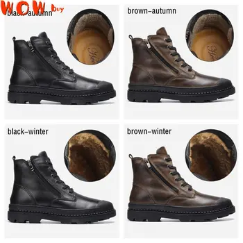 Мъжки зимни обувки от волска кожа, мъжки обувки са ръчно изработени в стил ретро, мъжки зимни обувки от естествена кожа #CX9550