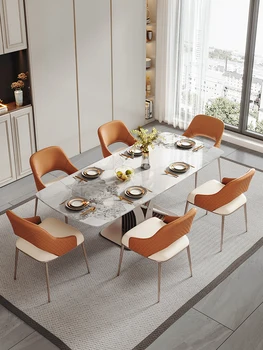 Ярък маса за хранене е от каменни плочи, малки домакински модерен проста правоъгълна сгъваема маса за хранене и стол