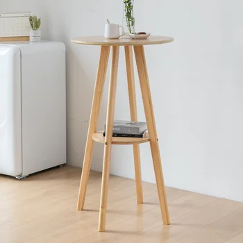 Маси скандинавски проста маса за закуска Дървена кръгла двупластова кухненски мебели на високи крака Универсална масичка за кафе за сцена
