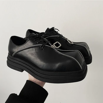 Уникален дизайн с цип, мъжки обувки на платформа, които привличат вниманието на съвременните мъжки oxfords с квадратна глава, оригинални oxfords
