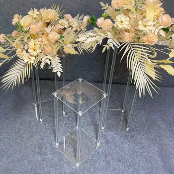 Квадратна прозрачна централна част на сватбена маса, кристален акрил поставка за цветя, рафтове за търговски изложения на продукти, десерт маса, украса за парти, рожден ден