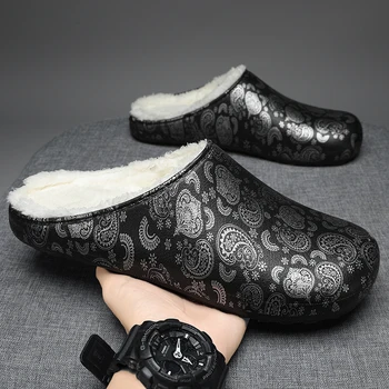 Памучен обувки за дома, зимни мъжки обувки на плоска подметка, топли пухкави чехли унисекс, ежедневни пухкави чехли, обувки за мъже