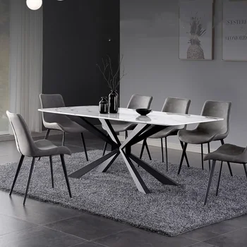 Модерна луксозна мраморна маса, рамка от неръждаема стомана, комплекти кухненски маси, комбинация от масата за хранене и стол в скандинавски ресторант