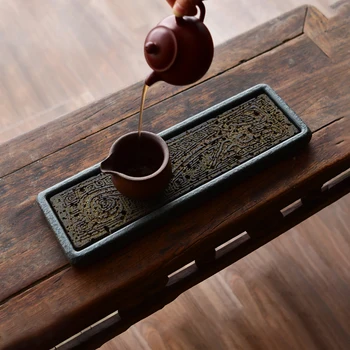 Чаен поднос, плоча от естествен камък, декорация във формата на дракон, китайски начало маса, правоъгълна офис аксесоари, антики, чай и прибори кунг-фу