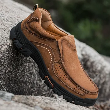 Висококачествени мъжки обувки, ръчно изработени от естествена кожа, удобна градинска туризъм обувки на дебела подметка, ежедневни дишащи обувки за шофиране