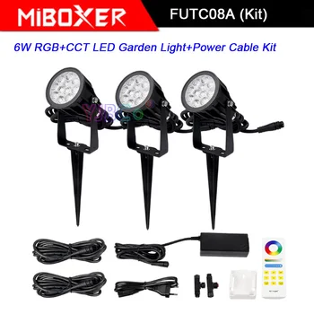 Miboxer FUTC08A комплект от 3 теми RGB + CCT 6 Watt led градинска лампа + DC24V 65 Watt led Източник на Захранване + Кабел конектор + FUT088 2,4 G дистанционно управление
