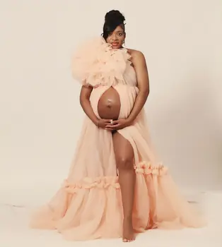 Рокля за бременни с едно рамо, розова сватбена рокля телесен цвят, халат за фотосесии на бременни, дамски и детски душ