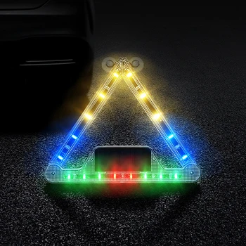 Многофункционален предупредителен триъгълник 18LED лампа с подсветка мъниста Соларен панел автомобилна сигнална лампа за BMW Tesla VW Benz