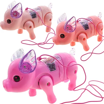 Електрическа светомузыкальная играчка за начин на отглеждане на свинете, светещ мультяшная розово прасе с каишка за деца и момичета