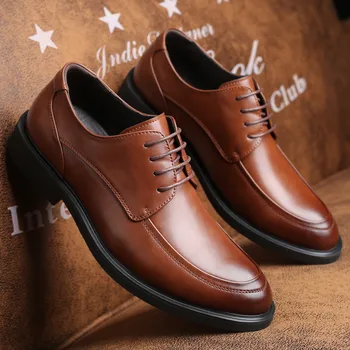 Мъжки модни кожени модельная бизнес обувки Дерби за мъже Сватбени обувки с квадратни пръсти Удобна клубната парти дантела