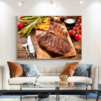 Картина върху платно за кухня-Разнообразни пържоли Куадрос скандинавските плакати и щампи, стенно изкуство, боядисване с храна, интериор за дневната, къща