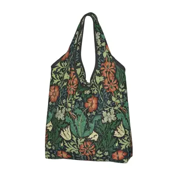 Забавна чанта за пазаруване с цветен модел на Уилям Морис Комптона в стил ар нуво, преносим текстилна чанта за пазаруване на рамото