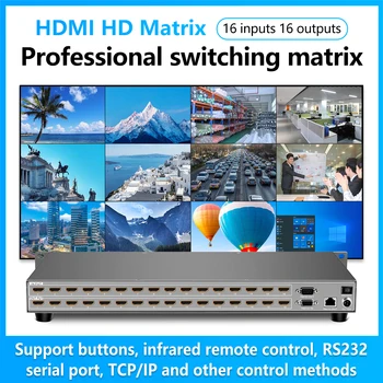 HDMI матричен превключвател 1080p 16x16 видеопереключатель 16 входа и 16 изхода на Превключвателя Ивица на Видеостена EDID Панел Бутон на дистанционното/уеб управление