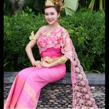 2023 Нова традиционна тайландска, азиатска снимка танцово представяне на Тайланд Костюм пътни настилки рокля Реколта тайландски облекло комплект дрехи