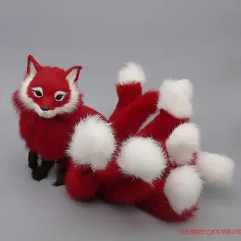 нова симулация играчка red fox от полиетилен и кожа, девятихвостая модел лисици, подарък от около 35x18 см 193