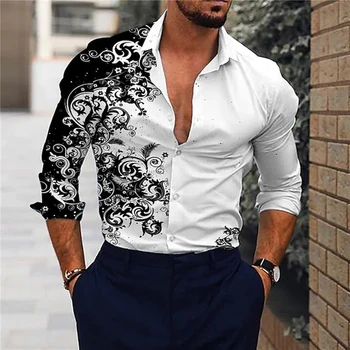 Y2k, пролетно-лятна мъжка риза с 3D цветен принтом, дълъг ръкав, копчета, ревера, ежедневни празнични модерни ежедневни удобни дишащи върховете